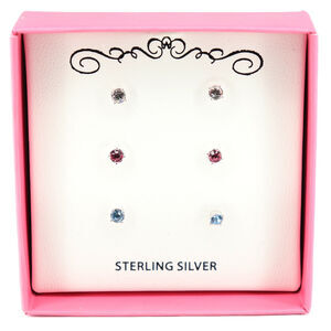 Sterling Silver Crystal Children's 3 pair set Stud Earrings
